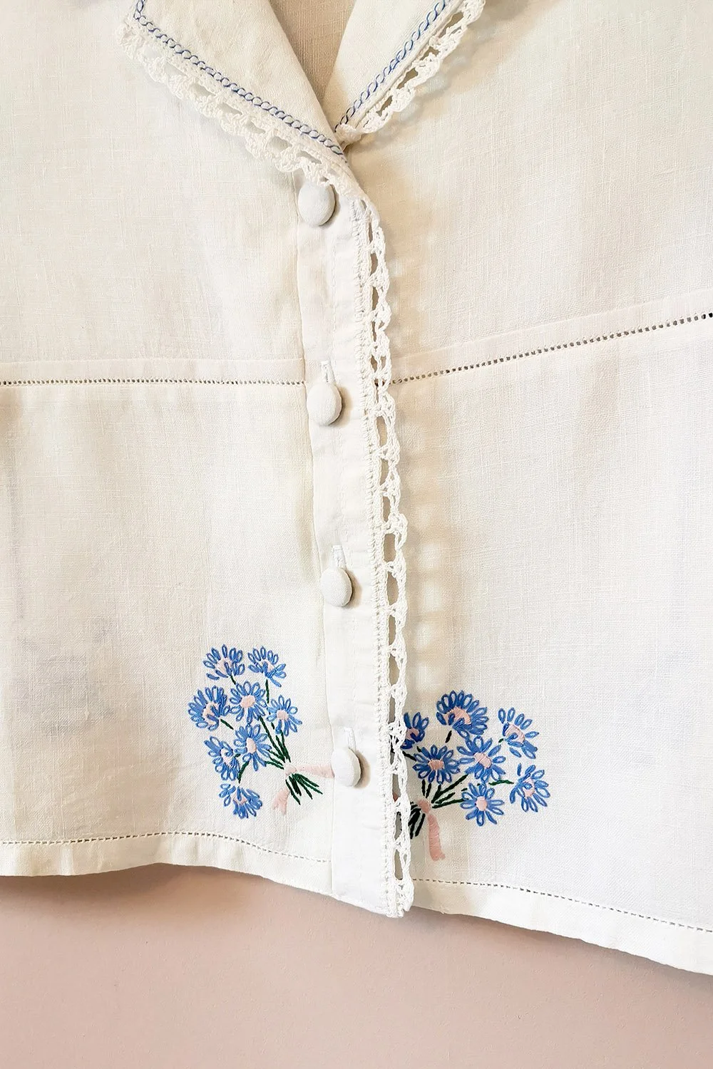 Pretty Floral Embroidered Patchwork Vintage Style Shirt